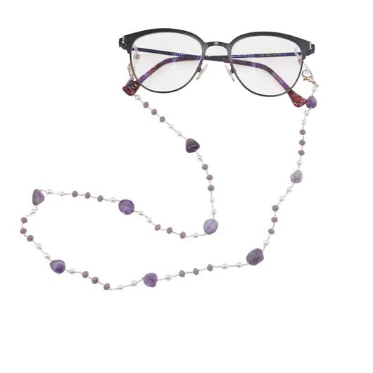Colier / Snur pentru ochelari Ametist si Perle, 4-12mm, imagine 3