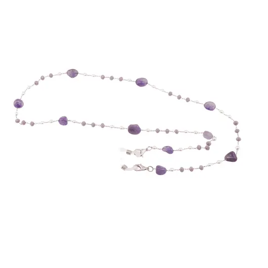 Colier / Snur pentru ochelari Ametist si Perle, 4-12mm