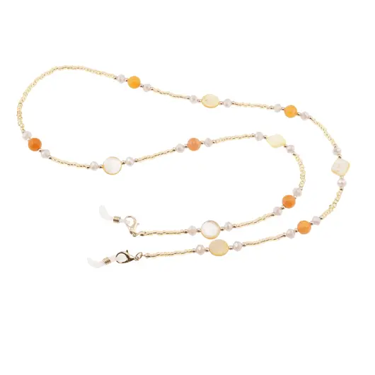 Colier / Snur pentru ochelari cu elemente din Sidef, galben - 75cm