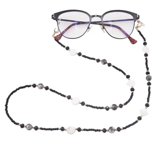 Colier / Snur pentru ochelari cu elemente din Sidef, negru model 1 - 75cm, imagine 3