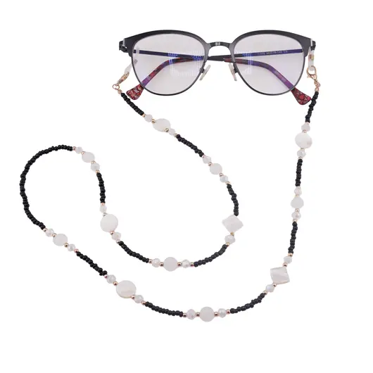 Colier / Snur pentru ochelari cu elemente din Sidef, negru model 2 - 75cm, imagine 3