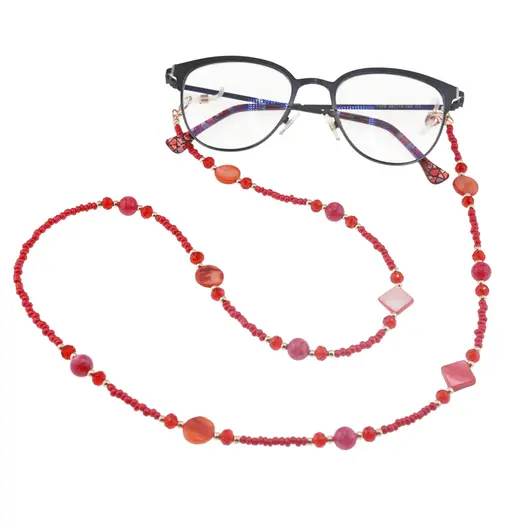 Colier / Snur pentru ochelari cu elemente din Sidef, rosu - 75cm, imagine 3