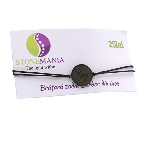 Bratara zodia Berbec din inox pe snur, 15 x 15mm, imagine 3