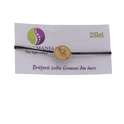 Bratara zodia Gemeni din inox pe snur, 15 x 15mm, imagine 3