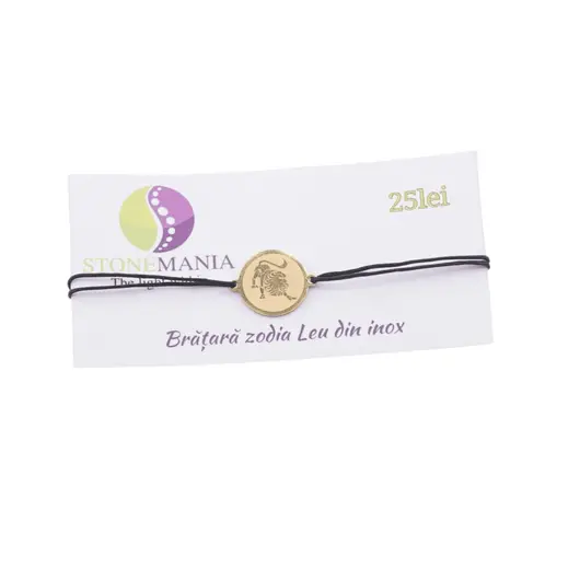 Bratara zodia Leu din inox pe snur, 15 x 15mm, imagine 2