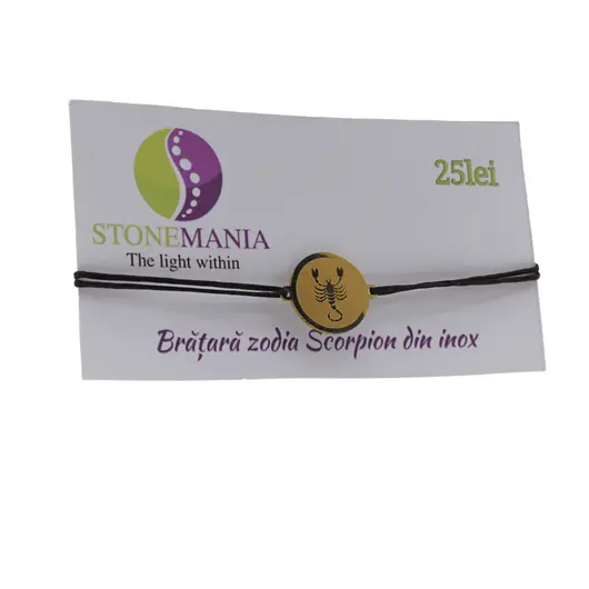 Bratara zodia Scorpion din inox pe snur, 15 x 15mm, imagine 3