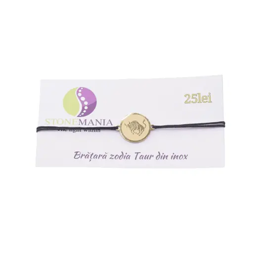 Bratara zodia Taur din inox pe snur, 15 x 15mm, imagine 2