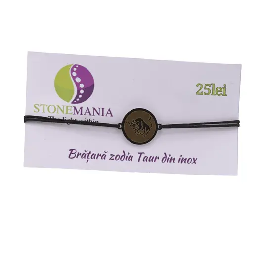 Bratara zodia Taur din inox pe snur, 15 x 15mm, imagine 3