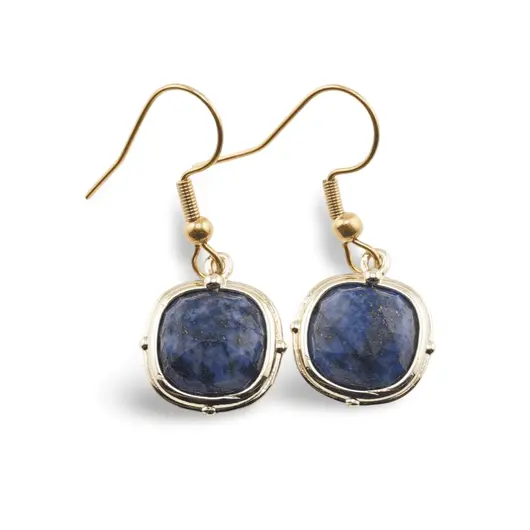 Cercei cu agatatoare Lapis Lazuli patrat cu montura aurie, 15mm