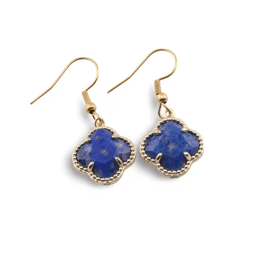 Cercei cu agatatoare Lapis Lazuli trifoi cu montura aurie, 18mm