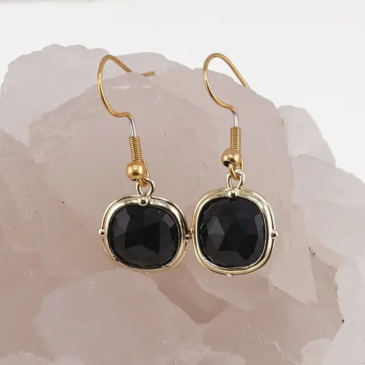 Cercei cu agatatoare Obsidian patrat cu montura aurie, 15mm, imagine 2
