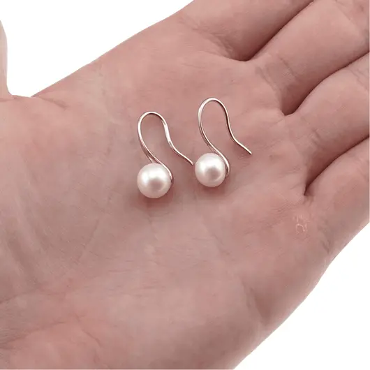 Cercei cu agatatoare Perle de cultura albe A+, 8mm, imagine 4