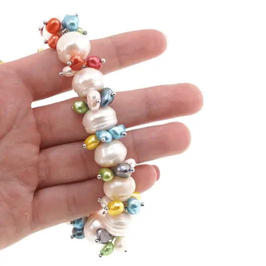 Colier lucrat manual Perle de cultura colorate, 6-12mm, imagine 5