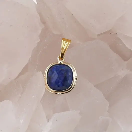 Pandantiv Lapis Lazuli patrat cu montura aurie, 15mm, imagine 2
