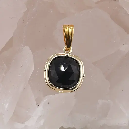 Pandantiv Obsidian patrat cu montura aurie, 15mm, imagine 2