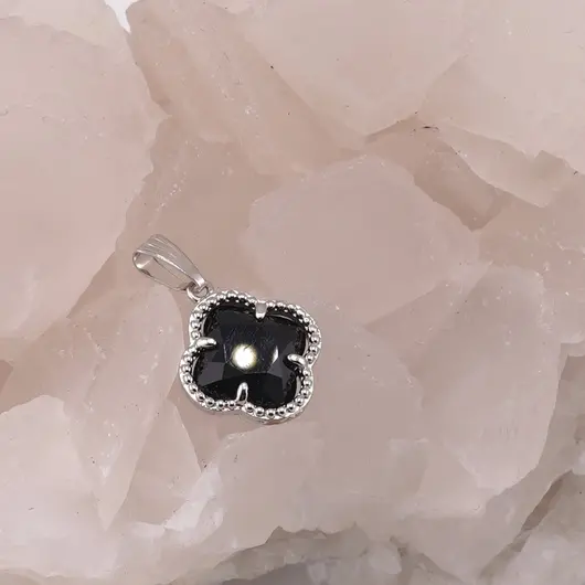 Pandantiv Obsidian trifoi cu montura argintie, 18mm, imagine 2