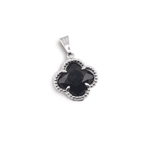 Pandantiv Obsidian trifoi cu montura argintie, 18mm