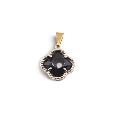 Pandantiv Obsidian trifoi cu montura aurie, 18mm