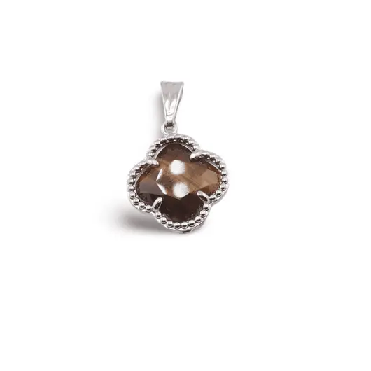 Pandantiv Ochi de tigru trifoi cu montura argintie, 18mm
