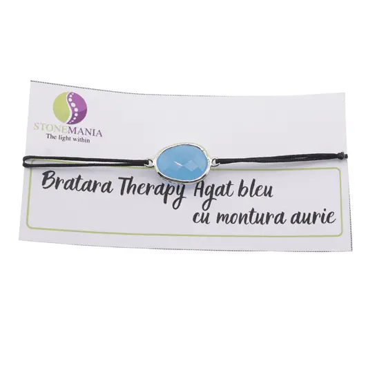 Bratara Therapy Agat bleu oval cu montura aurie