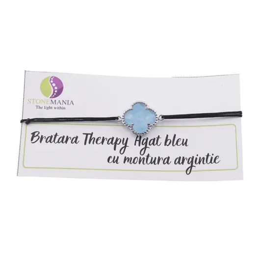 Bratara Therapy Agat bleu trifoi cu montura argintie