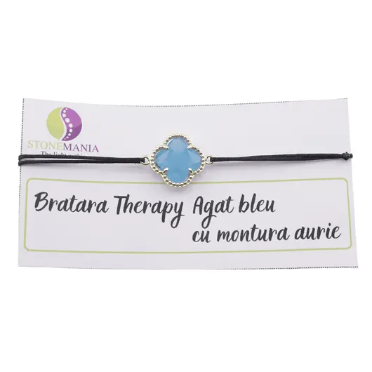 Bratara Therapy Agat bleu trifoi cu montura aurie