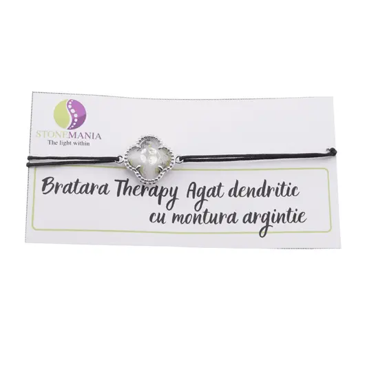 Bratara Therapy Agat dendritic trifoi cu montura argintie