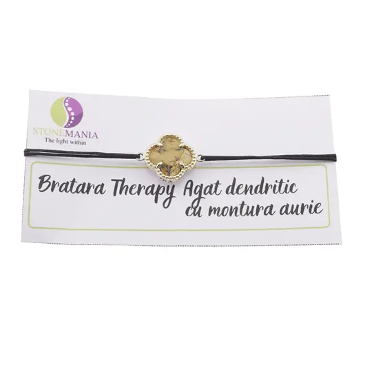 Bratara Therapy Agat dendritic trifoi cu montura aurie
