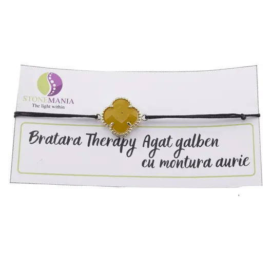 Bratara Therapy Agat galben trifoi cu montura aurie