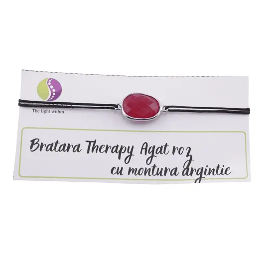Bratara Therapy Agat roz oval cu montura argintie