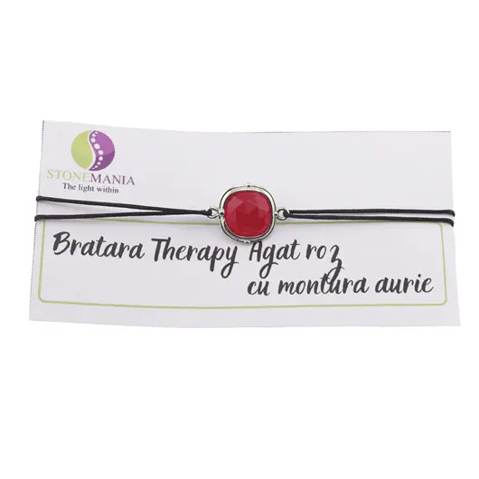 Bratara Therapy Agat roz patrat cu montura aurie