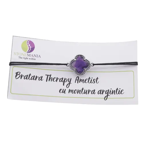 Bratara Therapy Ametist trifoi cu montura argintie