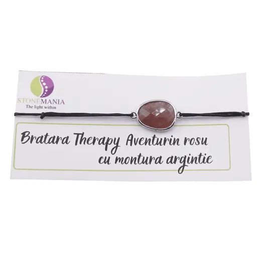 Bratara Therapy Aventurin rosu oval cu montura argintie