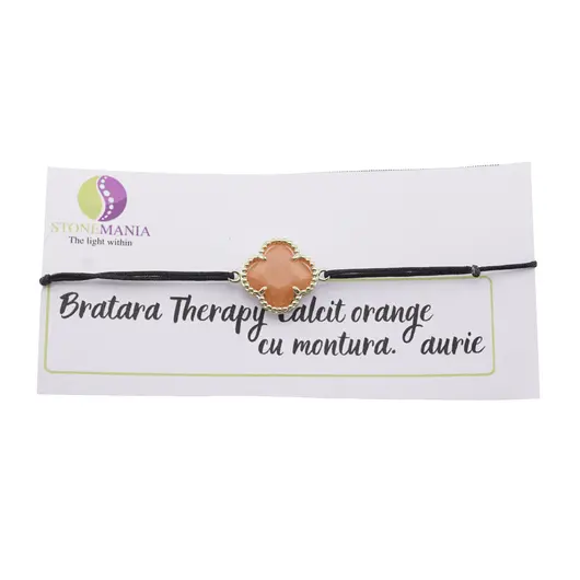 Bratara Therapy Calcit orange trifoi cu montura aurie