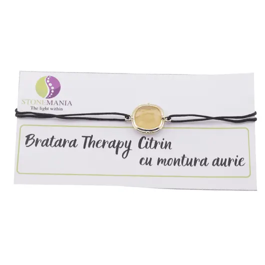 Bratara Therapy Citrin patrat cu montura aurie