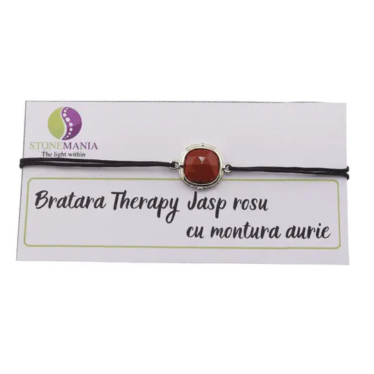 Bratara Therapy Jasp rosu patrat cu montura aurie