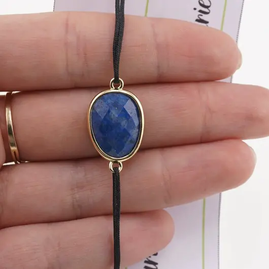 Bratara Therapy Lapis Lazuli oval cu montura aurie, imagine 2