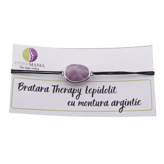 Bratara Therapy Lepidolit oval cu montura argintie