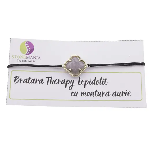 Bratara Therapy Lepidolit trifoi cu montura aurie