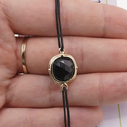 Bratara Therapy Obsidian patrat cu montura aurie, imagine 2