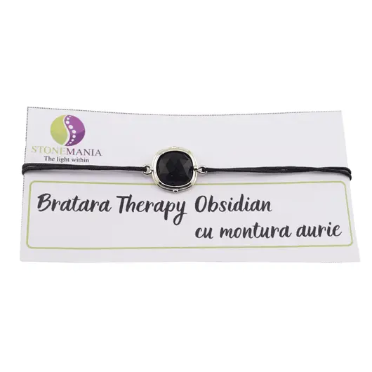 Bratara Therapy Obsidian patrat cu montura aurie