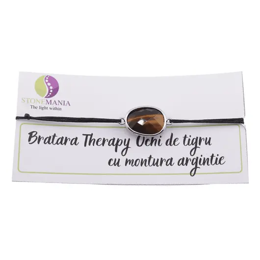 Bratara Therapy Ochi de tigru oval cu montura argintie