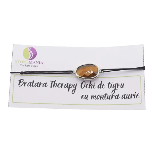 Bratara Therapy Ochi de tigru oval cu montura aurie