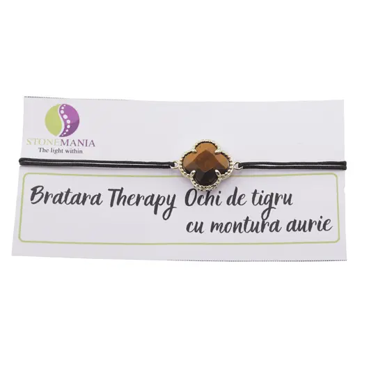 Bratara Therapy Ochi de tigru trifoi cu montura aurie