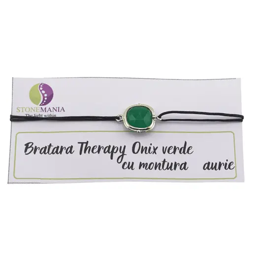 Bratara Therapy Onix verde patrat cu montura aurie