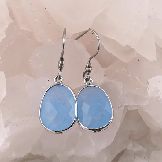 Cercei cu agatatoare Agat bleu oval cu montura argintie, 20mm, imagine 2