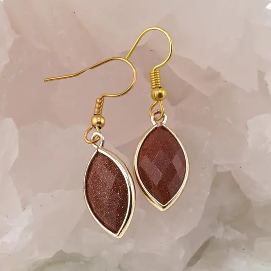 Cercei cu agatatoare Goldstone oval ascutit cu montura aurie, 22mm, imagine 2