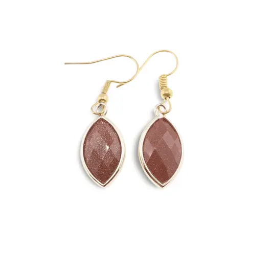 Cercei cu agatatoare Goldstone oval ascutit cu montura aurie, 22mm