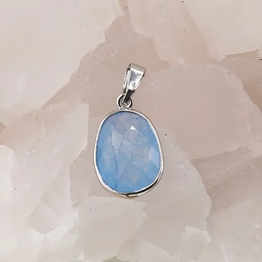 Pandantiv Agat bleu oval cu montura argintie, 20mm, imagine 2
