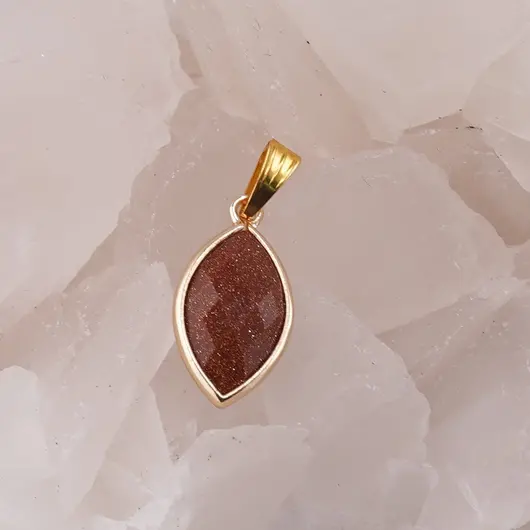 Pandantiv Goldstone oval ascutit cu montura aurie, 22mm, imagine 2